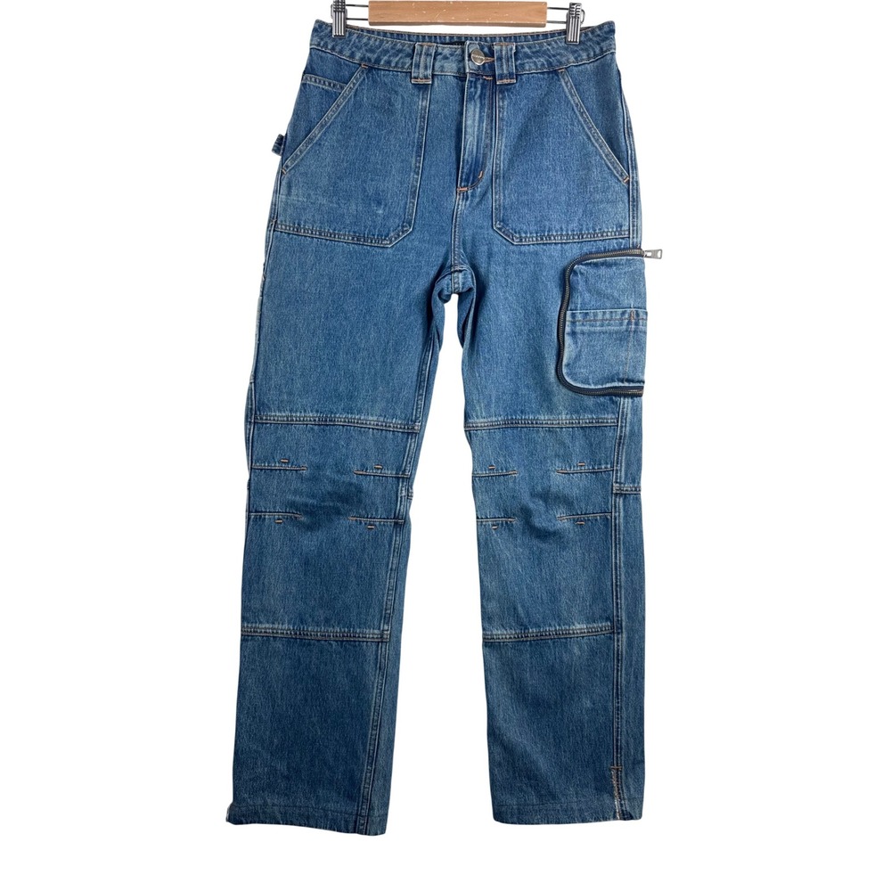 All Saints Florence Cargo Trousers sz 4 Blue Utility Straight‎ Leg Split Hem